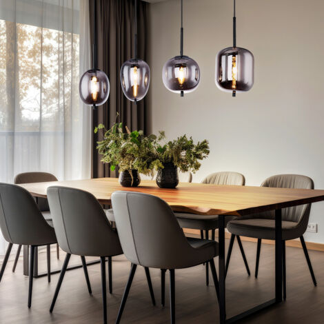 Hängeleuchte Esszimmerlampe Wohnzimmer Pendelleuchte Lampe, 4 flammig, Metall Glas rauchfarben, 4x E14 Fassungen, LxH 120x100 cm