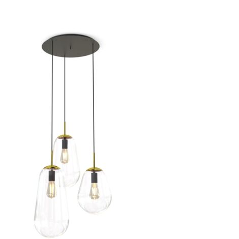 Hängeleuchte Glas Metall E27 H: max. 130 cm in Schwarz Messing 3-flammig rund Modern Pendelleuchte