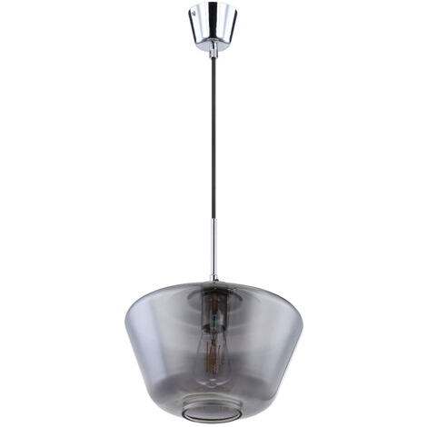 Hängeleuchte Glas rund Deckenlampe Rauchglas grau Pendelleuchte Einflammig Glas, in chrom mit Textilkabel, 1x E27, DxH 30x120 cm