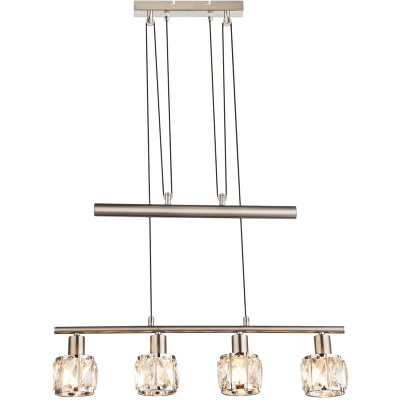Balkenpendelleuchte kris höhenverstellbar mit Glaskristallen Silber, Breite 60cm