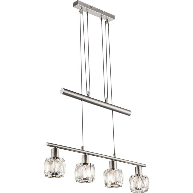 Balkenpendelleuchte kris höhenverstellbar mit Glaskristallen Silber, Breite 60cm