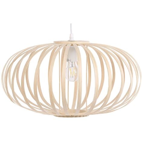 Hängeleuchte Hellbraun 120 cm aus Bambusholz / Metall ovale Beleuchtung für Wohn- Schlaf- und Esszimmer Modernes Design