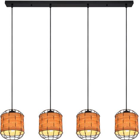 Hängeleuchte Holzoptik Pendelleuchte Gitter schwarz Esszimmerleuchte braun, Metall, 4x E27 Fassungen, LxBxH 100x18x120 cm