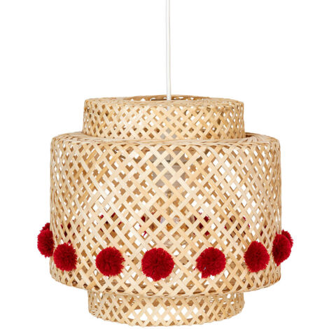 Hängeleuchte Kind Liby Bambus Pompons rot D28cm - Atmosphera créateur d'intérieur