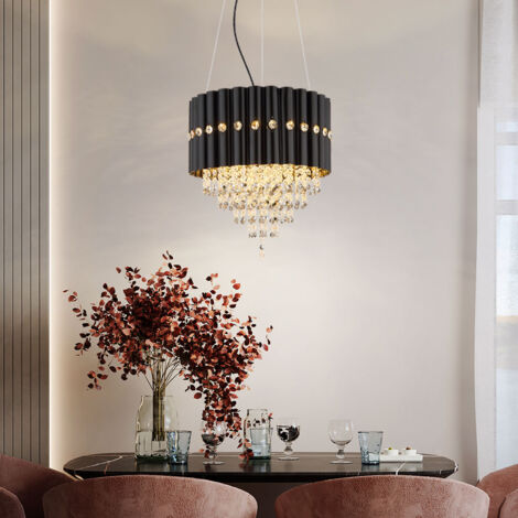 Hängeleuchte Kronleuchter schwarz Pendellampe Kristall Esstischlampe Wohnzimmerleuchte, LED 7W 806Lm warmweiß,, DxH 40x150 cm