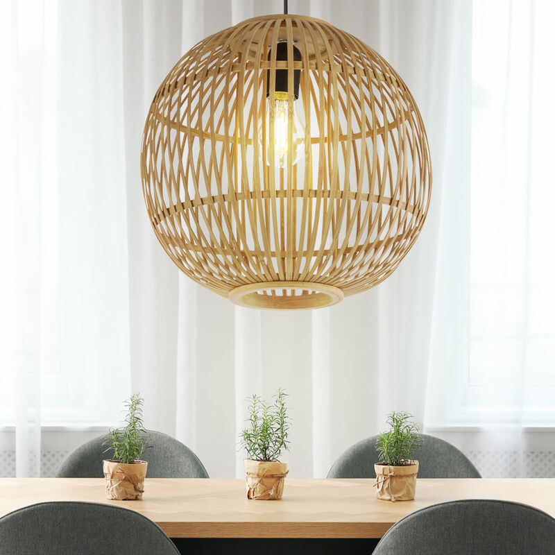 Design Pendel Hänge Lampe Ess Zimmer Bambus Kugel Geflecht Decken Leuchte