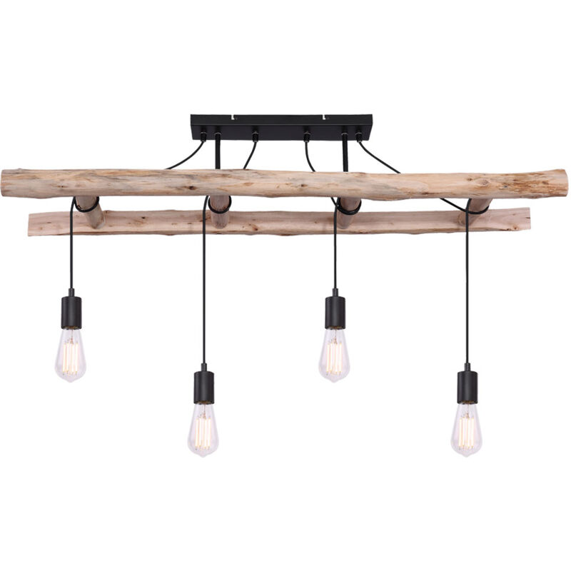 Etc-shop - Hängeleuchte Lampe Holzleuchte Vintage Pendellampe Esszimmer, 4 flammig Holzleiter, natur braun schwarz, 4x E27 Fassungen, HxLxB