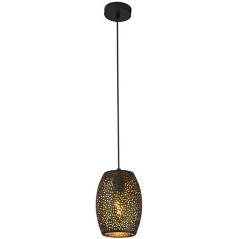Hängeleuchte Metall E27 IP21 rund D: 15 cm H: max. 120 cm in Schwarz Gold Modern Hängelampe