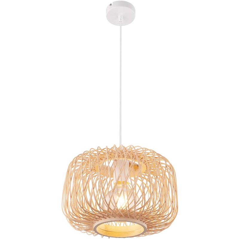 Decken Pendel Leuchte Bambus-Geflecht natur-farben Wohn Ess Zimmer Hänge Kugel Lampe