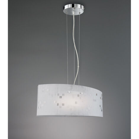 Hängeleuchte Pendellampe Pendelleuchte Glasschirm opal Schirmleuchte Wohnzimmerlampe Küche, Metall Glas Muster satiniert, 2x E27 Fassung, LxBxH 50x20x150cm