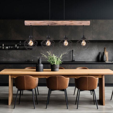 Hängeleuchte Pendelleuchte Deckenleuchte Esszimmerleuchte Wohnzimmerlampe Holz Balken, Rustikal Vintage Retro, 4x E27 Fassungen, LxBxH 85x18x120 cm