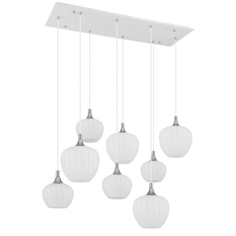 Hängeleuchte Pendelleuchte Esszimmerlampe 8-Flammig Glas weiß opal gemustert E27