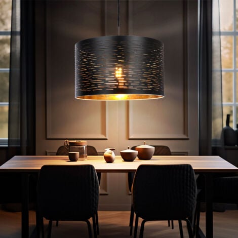 Hängeleuchte Pendelleuchte Wohnzimmerlampe Hängelampe rund Deckenleuchte Beleuchtung schwarz-gold, Metall Kunststoff, D x H 38x120 cm