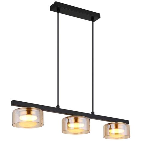 Hängeleuchte Pendelleuchte Wohnzimmerlampe schwarz Alu gold Glas LED L 65 cm