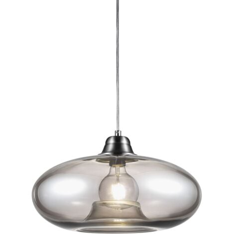 NINO LEUCHTEN Hängeleuchte Rauchglas Pendelleuchte Retro Esszimmerleuchte hängend rauch, Metall, 1x E27 Fassung, DxH 40x150 cm