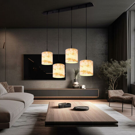 GLOBO LIGHTING Hängeleuchte Textilschirm weiß gold Esszimmerlampe hängend Pendelleuchte schwarz, 4x E27 Fassungen, LxBxH 100x20x150 cm