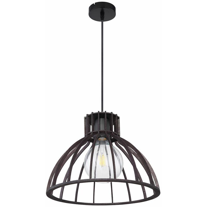 Hängeleuchte Vintage Gitterlampe schwarz Hängelampe Esstisch Holz rustikal, Käfig Design Retro, 1x E27, 34 cm, Esszimmer