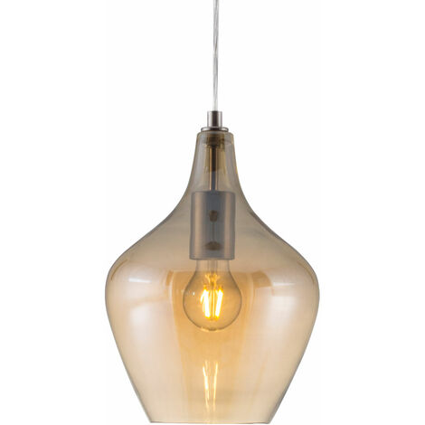 Hängeleuchte Wohnzimmer Modern Pendelleuchte Modern Glas Deckenlampe hängend Küche, mit Glasschirm in amber, 1x LED 6W 810Lm warmweiß, DxH 22x150 cm