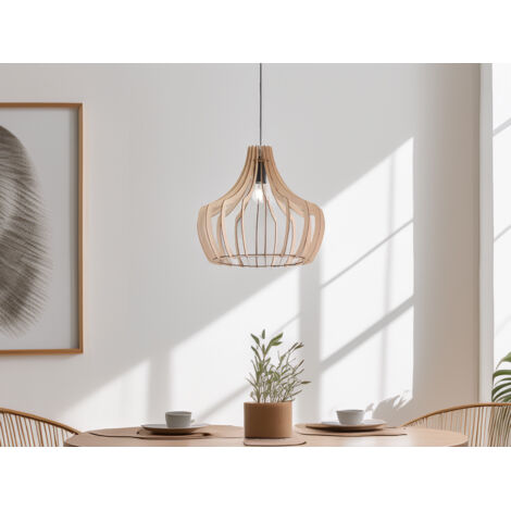 Hängeleuchte WOOD mit Lampenschirm aus Naturholz Lamellen, Ø 44cm