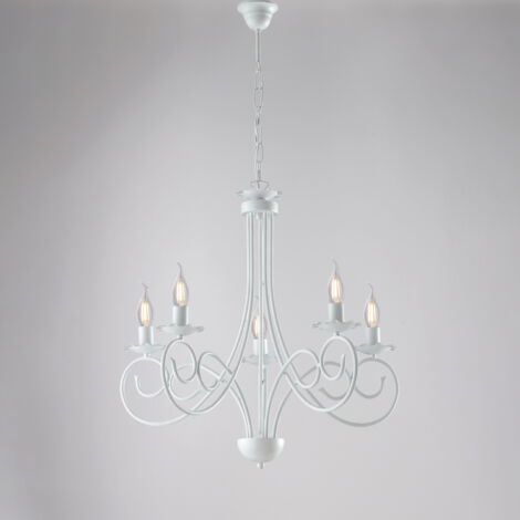 Hängeleuchter aus shabby white iron fünf lichter 57x h60 cm