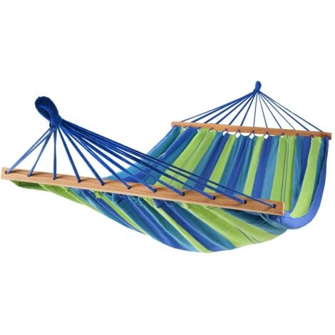 VIKING CHOICE Hängematte 2 Personen XL 220 x 160 cm – Querstange – Blau & Grün