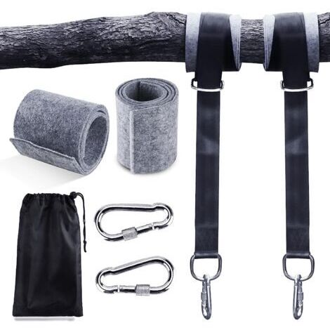 Hängemattenseil, Set mit 2 Aufhängeseilen für Hängematten und Schaukeln, 2 x 150 cm, extrem robust mit D-Ring und dicker Polsterung, zwei Karabinerhaken mit einer maximalen Tragfähigkeit von 500 kg fü