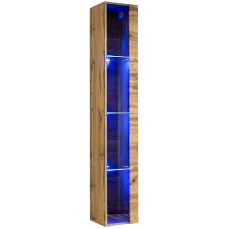 Hängende Vitrine in Wotan-Eiche mit 1 Glastür und inklusivem LED-Licht. Kollektion SWITCH.