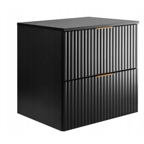 Hängende Waschtischunterschrank - 60 cm - Schwarz - Modernes Design - Riffles Fronts