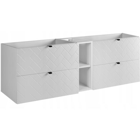 Hängende Waschtischunterschrank Trend 180 cm - Weiß - Modernes Design - Mit Regal und Schubladen
