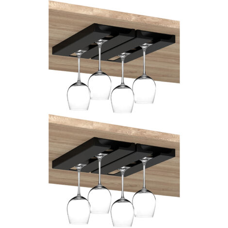 Hängende Weinglasregale aus ABS, weiß und schwarz, 4er-Pack, Unterbau-Barregal, Frontplatte 25,3 cm x 11 cm