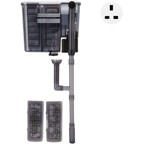 Hängender Aquarienfilter mit Oberflächenabsauger und einstellbarer Durchflussrate – 500 l/h, 5 W, PVC, 38 x 15 x 18,5 cm