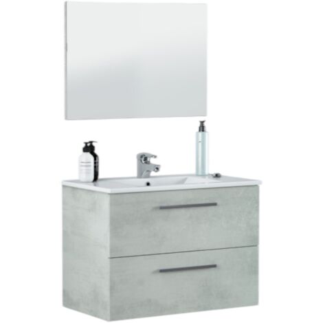 Hängender Badezimmerschrank 80 cm aus Beton mit Spiegel - Siracusa - Zement Standard