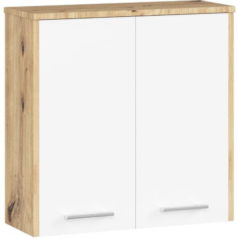 Hängender Badezimmerschrank AKORD FIN Artisan Eiche 60 cm 2 Türen 2 Ebenen Front Weiß B60 x H60 x T22,5 cm