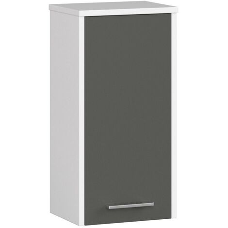 Hängender Badezimmerschrank AKORD FIN Weiß 30 cm Tür 2 Ebenen Front Graphitgrau B30 x H60 x T22,5 cm