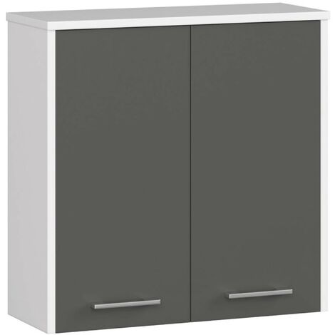 Hängender Badezimmerschrank AKORD FIN Weiß 60 cm 2 Türen 2 Ebenen Front Graphitgrau B60 x H60 x T22,5 cm