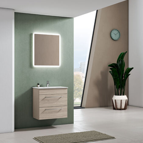 Hängender Badezimmerschrank mit Waschbecken und hinterleuchtetem Spiegel in der Farbe Elm Rousseau Modell Gio&39 02 60x40x195h cm
