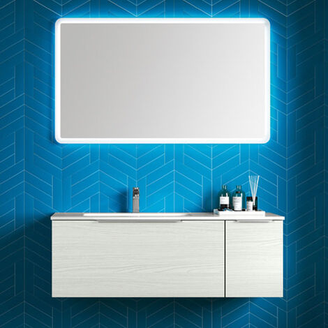 Hängender Badezimmerschrank mit Waschbecken und Spiegel in der Farbe Aralie, Modell Portland 120x45x195h cm