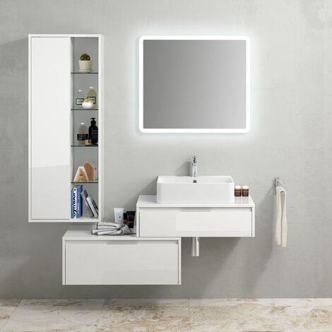 Hängender Badezimmerschrank Trevi03 cm 160x190x46 weiß glänzend lackiert