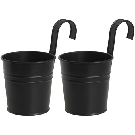 Hängender Blumentopf – 2er-Set schwarze Metall-Blumenkübel – Schlichtes Design mit abnehmbarem Haken für die Gartendekoration