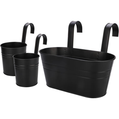 Hängender Blumentopf im rustikalen Stil [3er-Set] – Kleines schwarzes/weißes Eisenfass (22,5 x 12 cm) für die Dekoration von Haus und Balkon