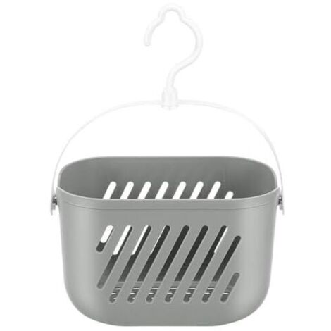 Hängender Duschkorb aus Kunststoff, 23 x 13 x 14 cm – Tragbarer Aufbewahrungskorb mit Haken für Zuhause, Badezimmer und Küche, grau