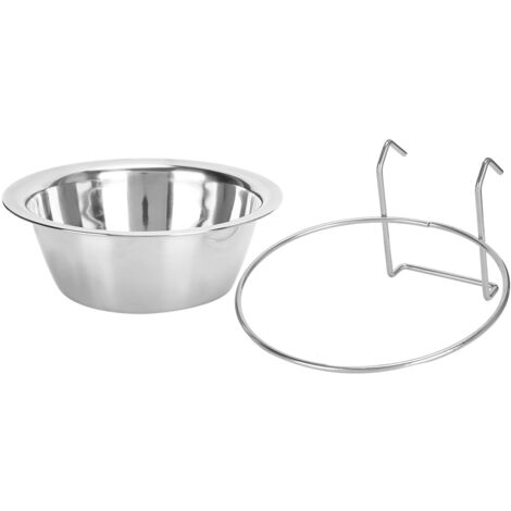Hängender Futter- und Wassernapf aus Edelstahl für Hunde und Katzen, mit Käfigbefestigungshalterung.
