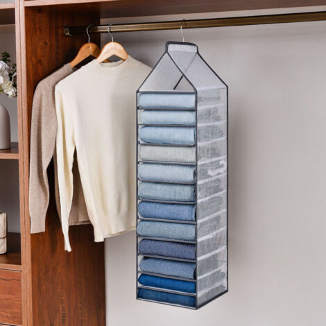 Hängender Kleiderschrank-Organizer, 12 Fächer, Grau, PVC & PP, 25 x 22 x 85 cm, 640 g, 1 Stück, Modell 12G, Tragbar