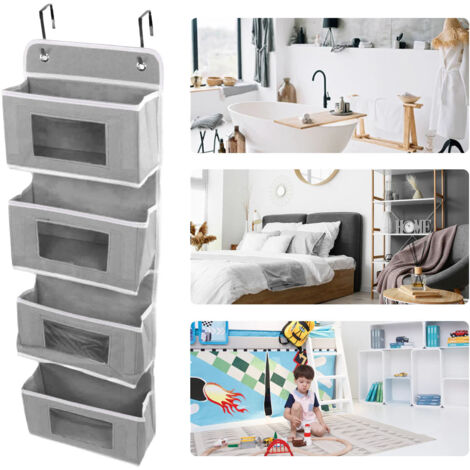 Hängender Kleiderschrank-Organizer mit hoher Tragkraft – Mehrlagig mit 4 Fächern und 2 Haken – Grau – Vliesstoff