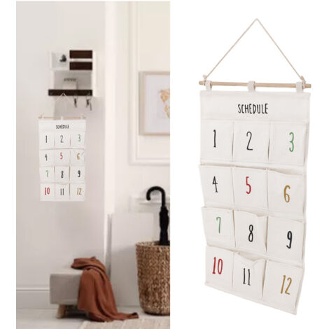 Hängender Organizer mit 12 Fächern, Canvas und Massivholz, Typ A, 37 x 73 cm. Wandorganizer mit 12 Fächern, einfache Montage für Studentenwohnheime oder Schlafzimmer.