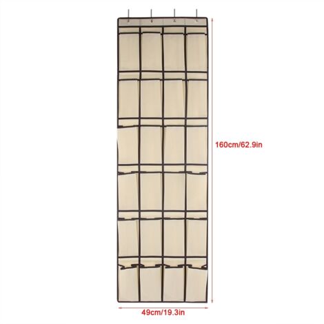Hängender Schuhorganizer mit 24 Fächern aus Vliesstoff mit 4 Metallhaken, 160 x 49 cm (Beige)