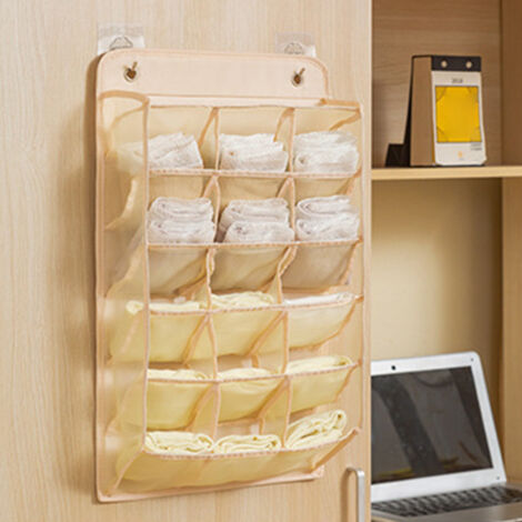 Hängender Unterwäsche-Organizer für den Kleiderschrank – 15 Taschen aus Oxford-Mesh und PP – 30 x 55 cm – Beige