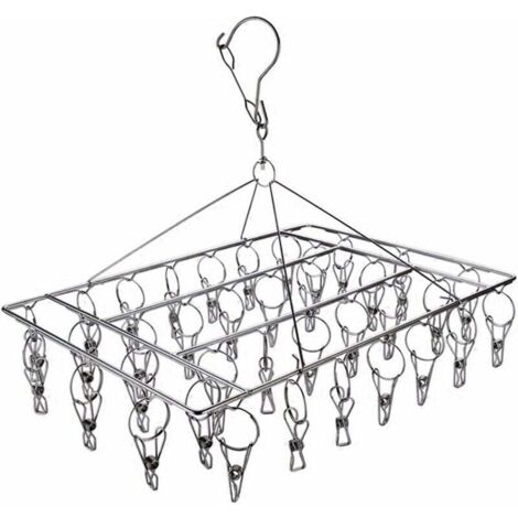 Hängender Wäscheständer mit 40 windfesten Clips aus Edelstahl für Socken/Unterwäsche/Kleidung/Handtücher