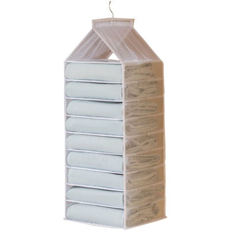 Hängender Wandorganizer für Ankleidezimmer mit transparenten PVC-Fächern und 360° drehbarem Haken (6, 9 oder 12 Fächer) in Weiß, Grün oder Grau, Maße 50-85 cm
