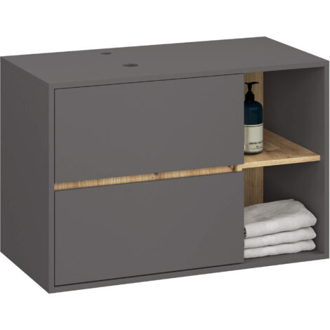 Hängender Waschbeckenunterschrank VAMI mit Waschbecken Graphitgrau, Artisan Eiche 90 cm 2 Schubladen B90xH60xT45,5 cm